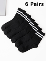 6 Pairs Popular Parallel Bars Socks Men's Business Sports Sweat-absorbing Breathable Spring Autumn Simple High-quality Boy Socks