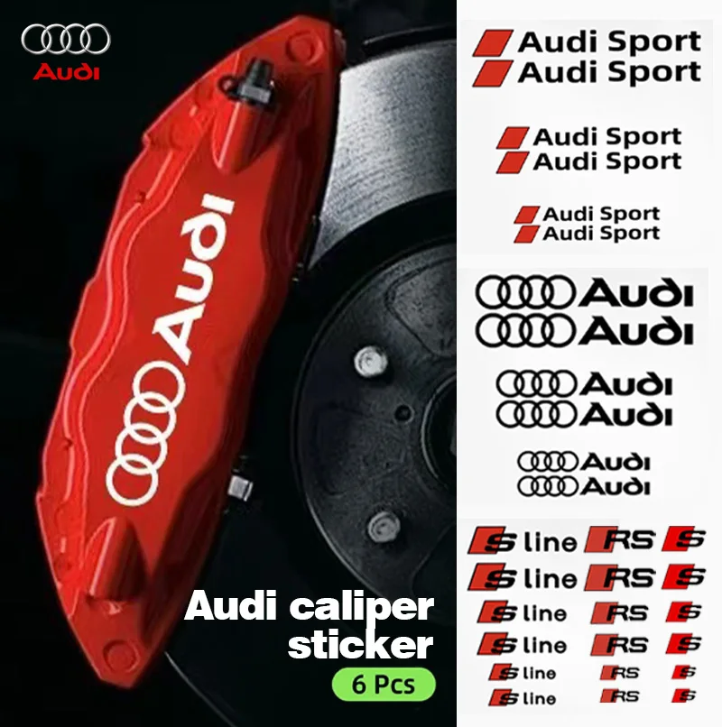 6Pc Car Brake Caliper Sticker High Temperature Waterproof Decal for Audi S3 S5 S1 S4 S2 S6 RS3 RS4 RS5 RS6 RS8 B8 B6 TT A3 A4 A5