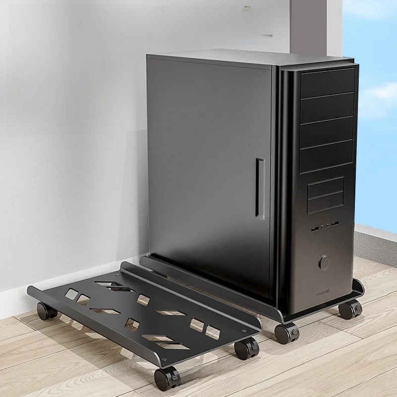 mobile-computer-main-box-bracket-metal-frame-simple-extended-storage-rack-wheel-mounted-base-home-organization-tool