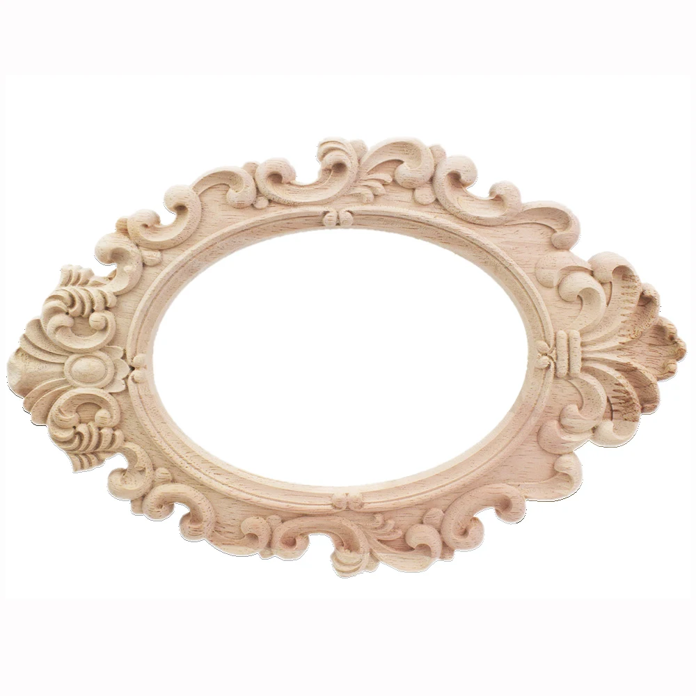 1PC 31*20cm Solid Wood Door Heart Flower Decor Vintage Carved Applique Oval Onlay Woodcarving Decal Hollow Lace Furniture Decor image 2
