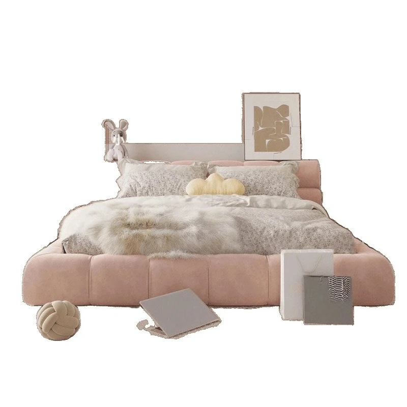 

Cream wind puff bed double Internet celebrity master bedroom modern simple Nordic fabric