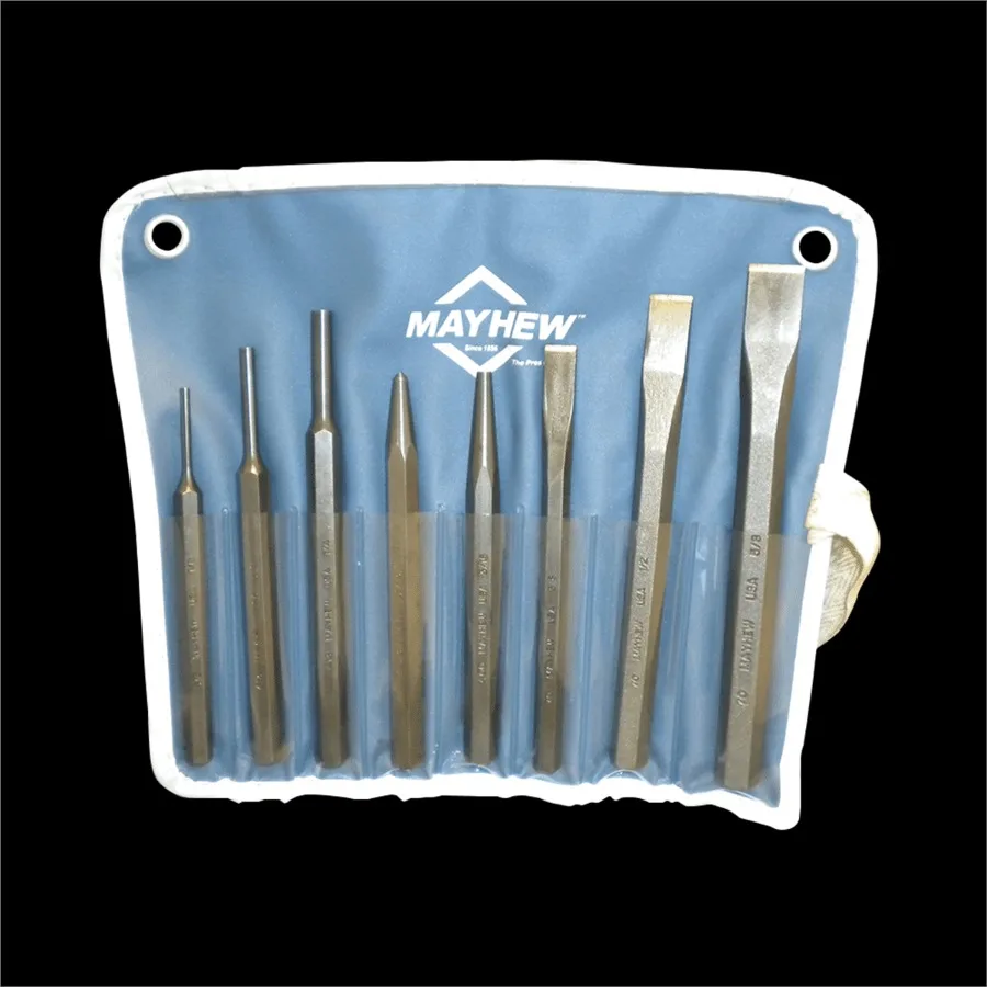 

754K 8-Piece Punch and Chisel Kit for Metalworking and DIY Projects Durable Chrome-Vanadium Steel, Black and Silver Finish, Pre