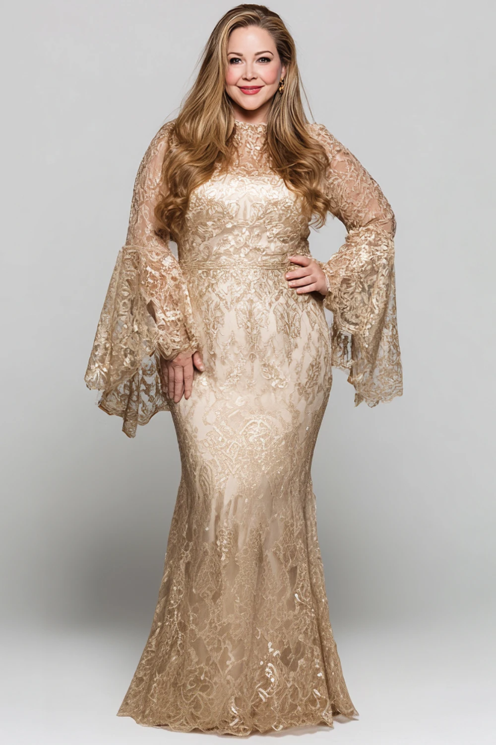 Flycurvy Vestido largo tipo túnica con mangas aleteadas de gasa de uva para invitados de boda de talla grande