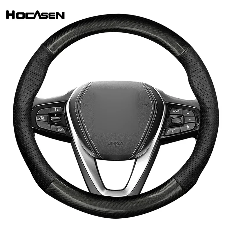 For BMW 1 2 3 Series Steering Wheel Cover Leather Carbon Fiber Fit 118i 125i 120i 325li 330i 335li 218i 320li 328i 330ci 330li