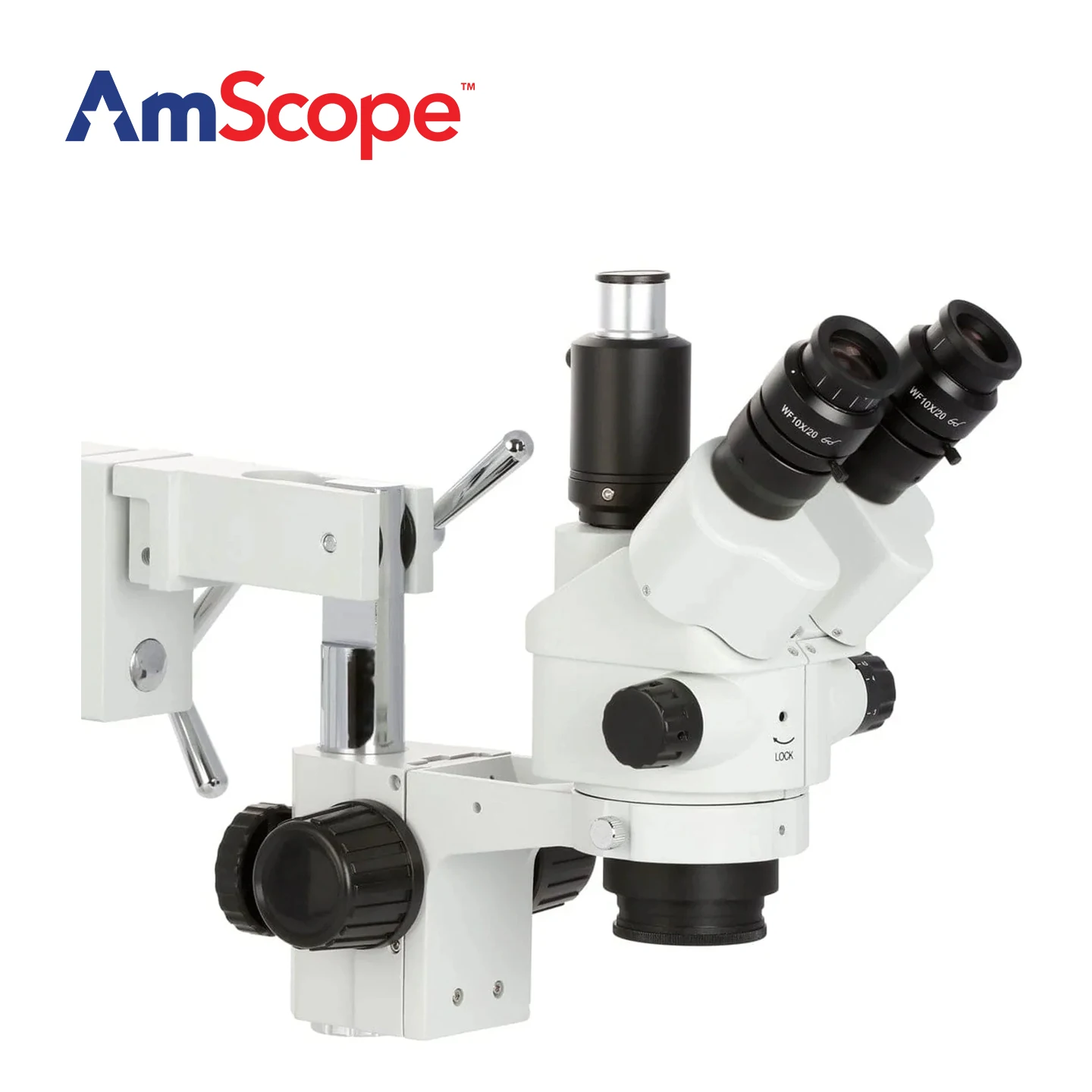 AmScope SM-4 Series Simul-Focal Lockable Zoom Trinocular Stereo Microscope with 144 LED Ring Light on Doubl