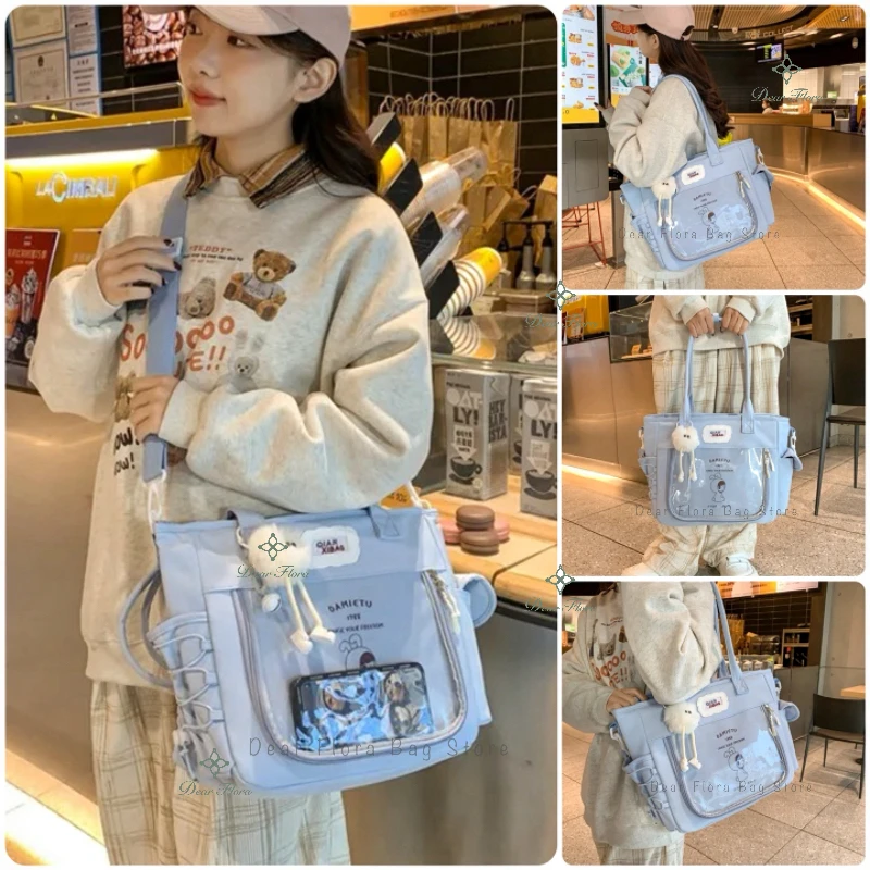 Y2K Cute Large Capacity Transparent Tote Bag Kawaii Lolita Crossbody Ita Bag Girl Simple Casual Shoulder Bag DIY Display Handbag