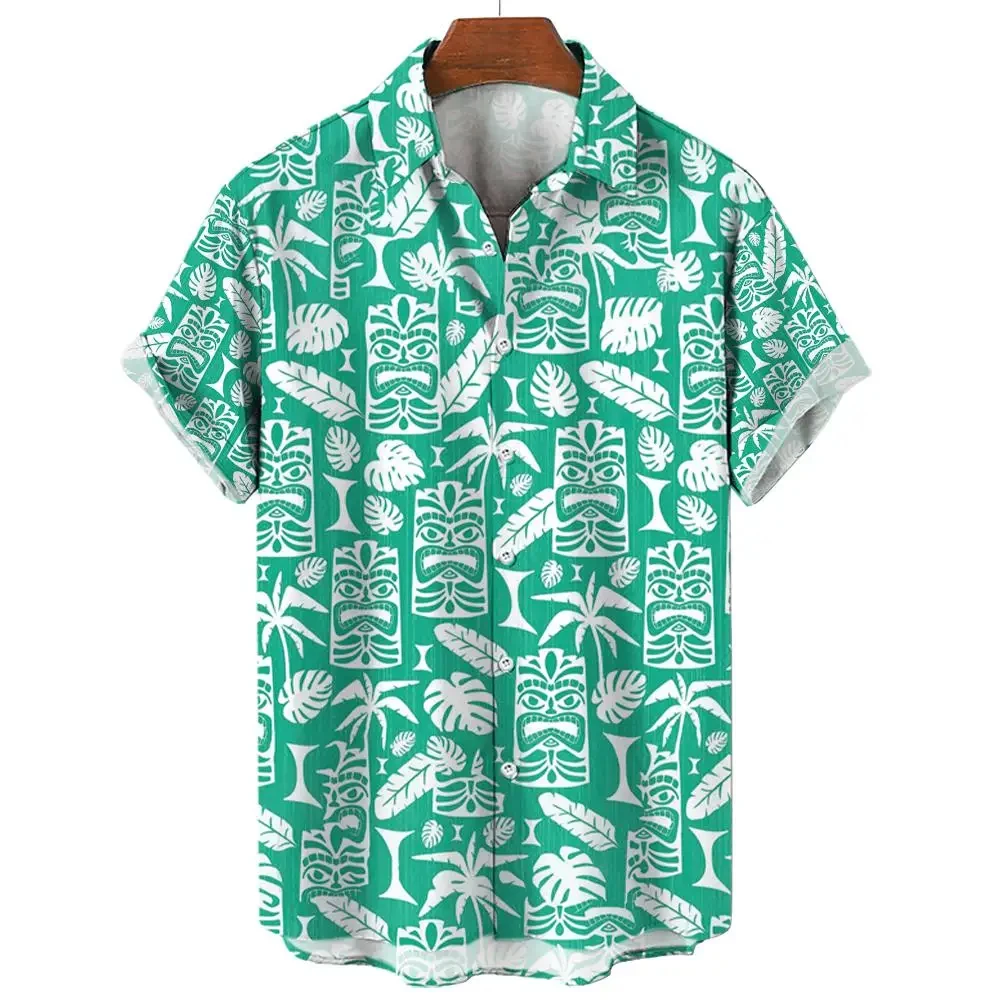 Hawaii Men\'s Shirt Tiki pattern 3D Printed Tops Summer Fashion Holiday casual shirtShort Sleeves Shirts Lapel Button Streetwear