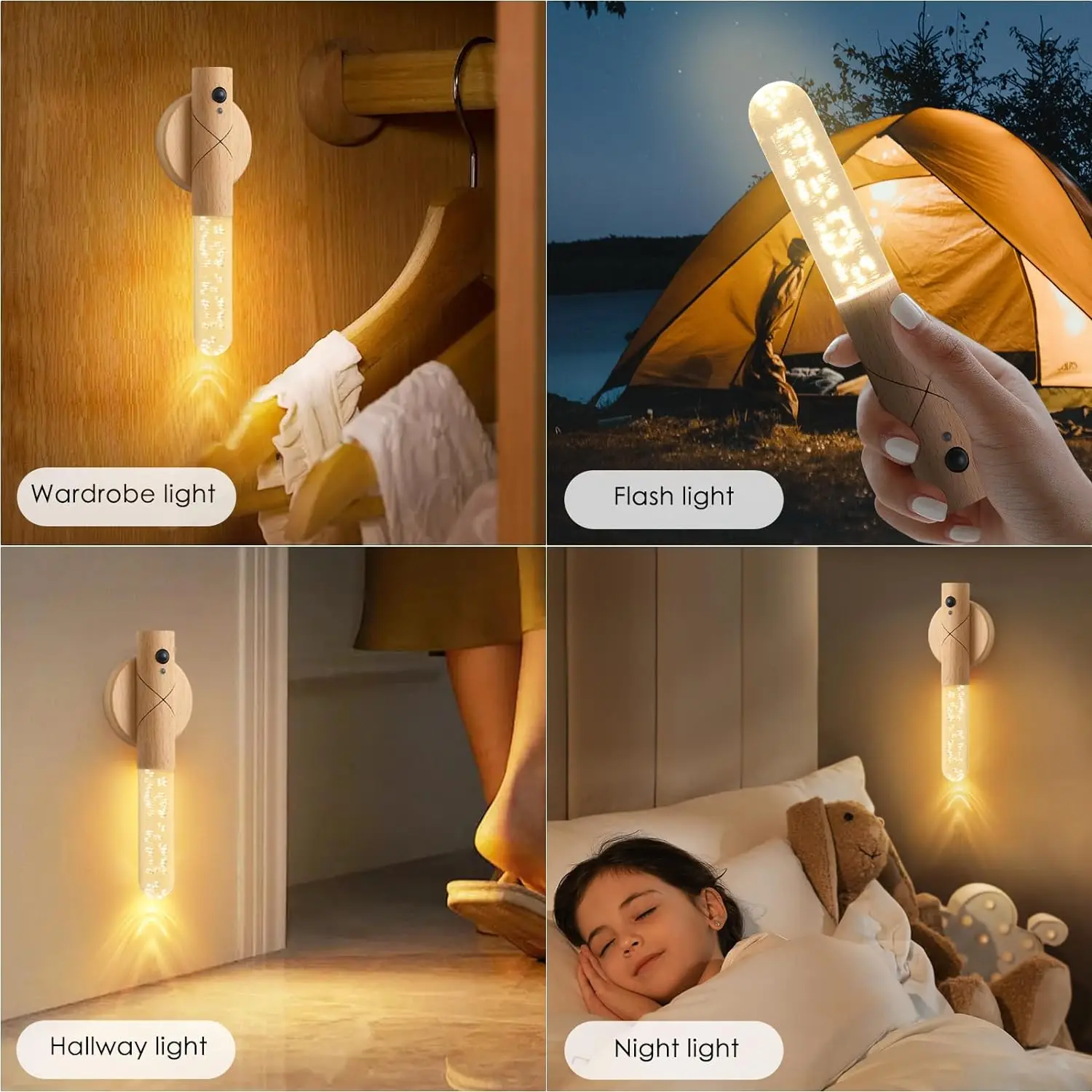 LED Wood USB Night Light Magnetic Wall Lamp Kitchen Cabinet Closet light Home Staircase Bedroom Table Move Lamp Bedside Lighting