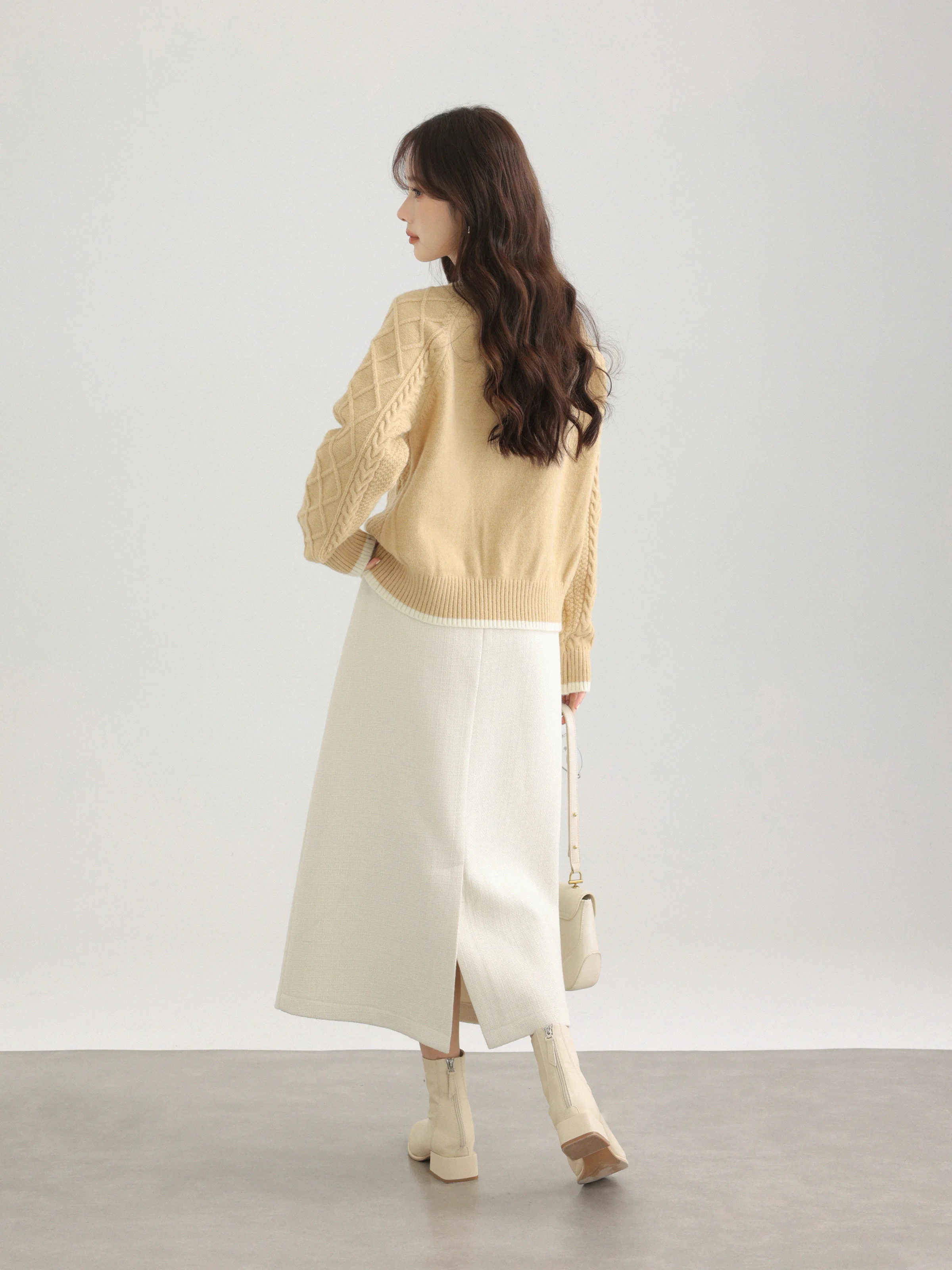 High Waist Straight Midi Skirt Women A-Line Split Skirt School Style Wool-Like Long Skirt Lady Warm Winter Chic Style Outfit