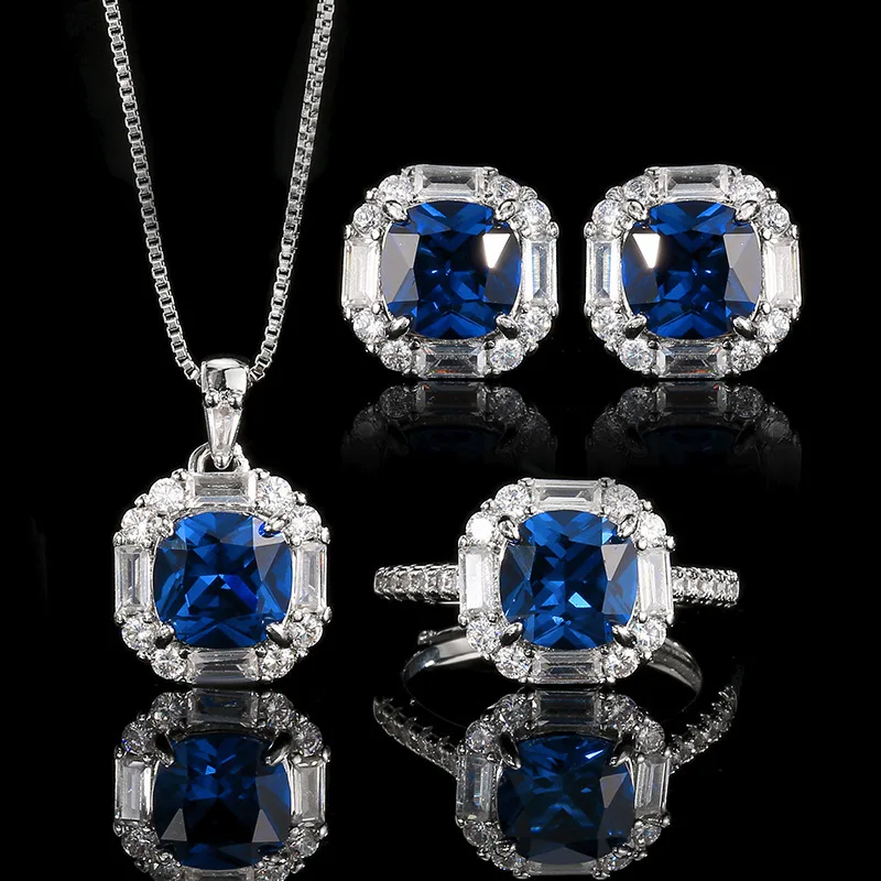 

Gold-plated blue spinel square minimalist style jewelry set for women 8*8