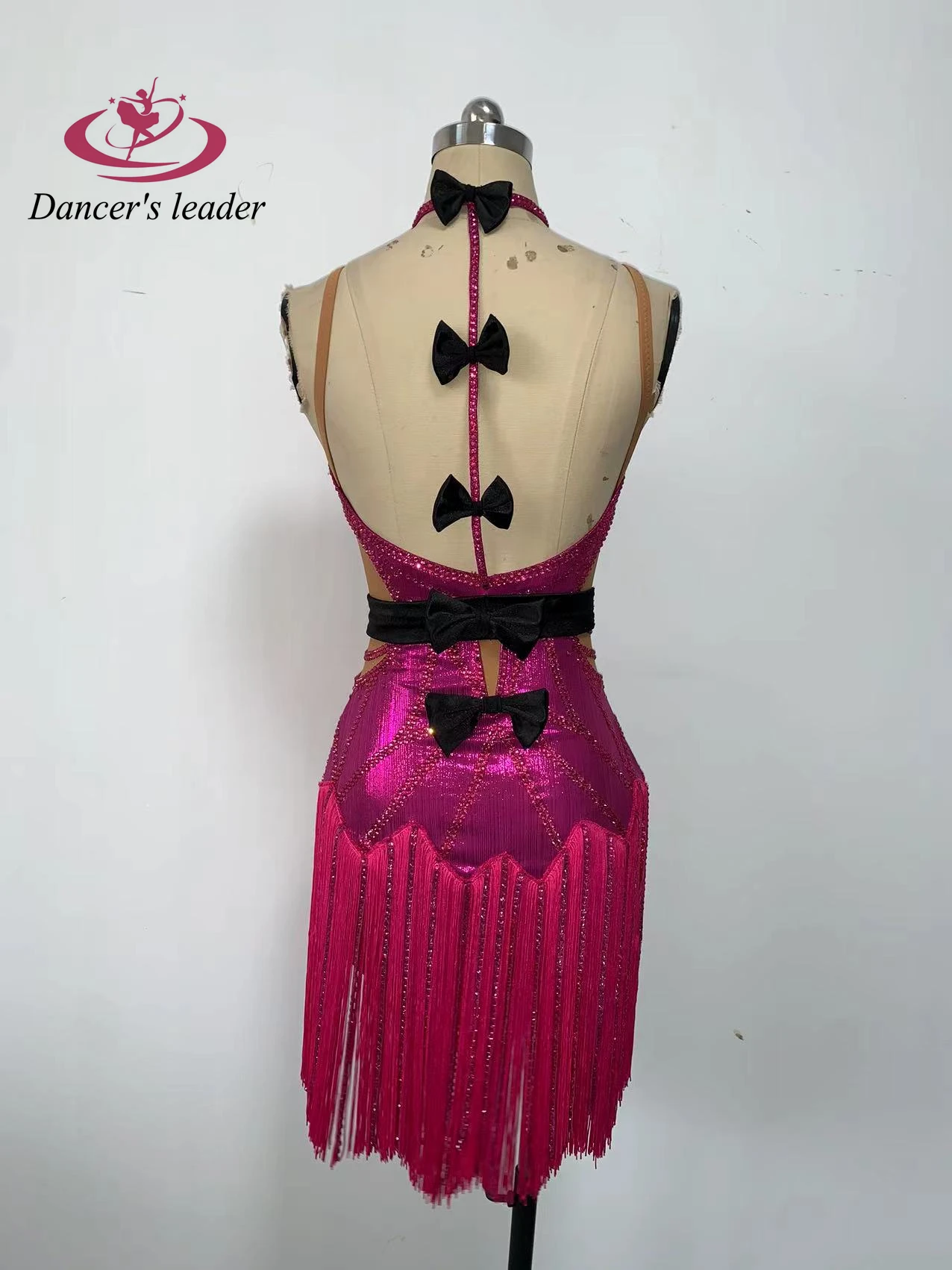 Palco de dança latina feminino high-end personalizado material brilhante arco preto samba strass desempenho roupas vestido
