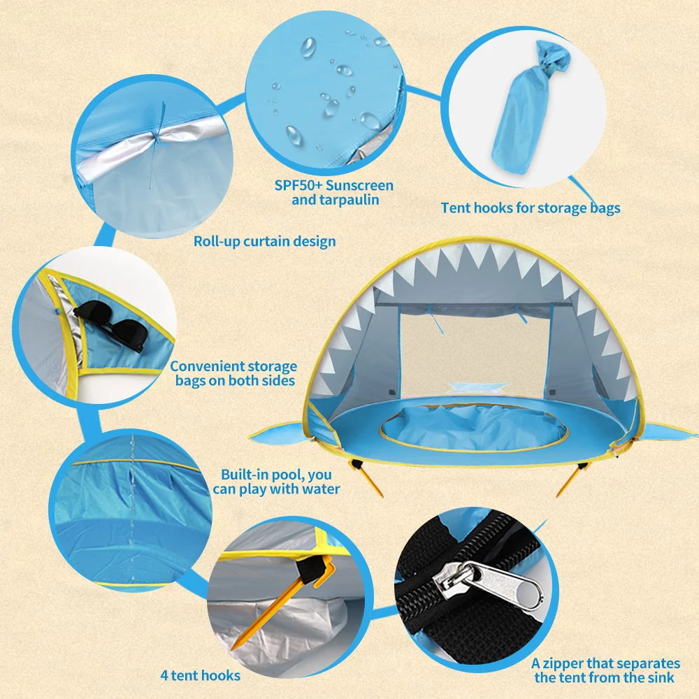 Tenda da spiaggia per bambini Pop Up Riparo solare portatile con paralume di protezione UV per neonati Bambini Piscina all'aperto Spiaggia Giochi estivi