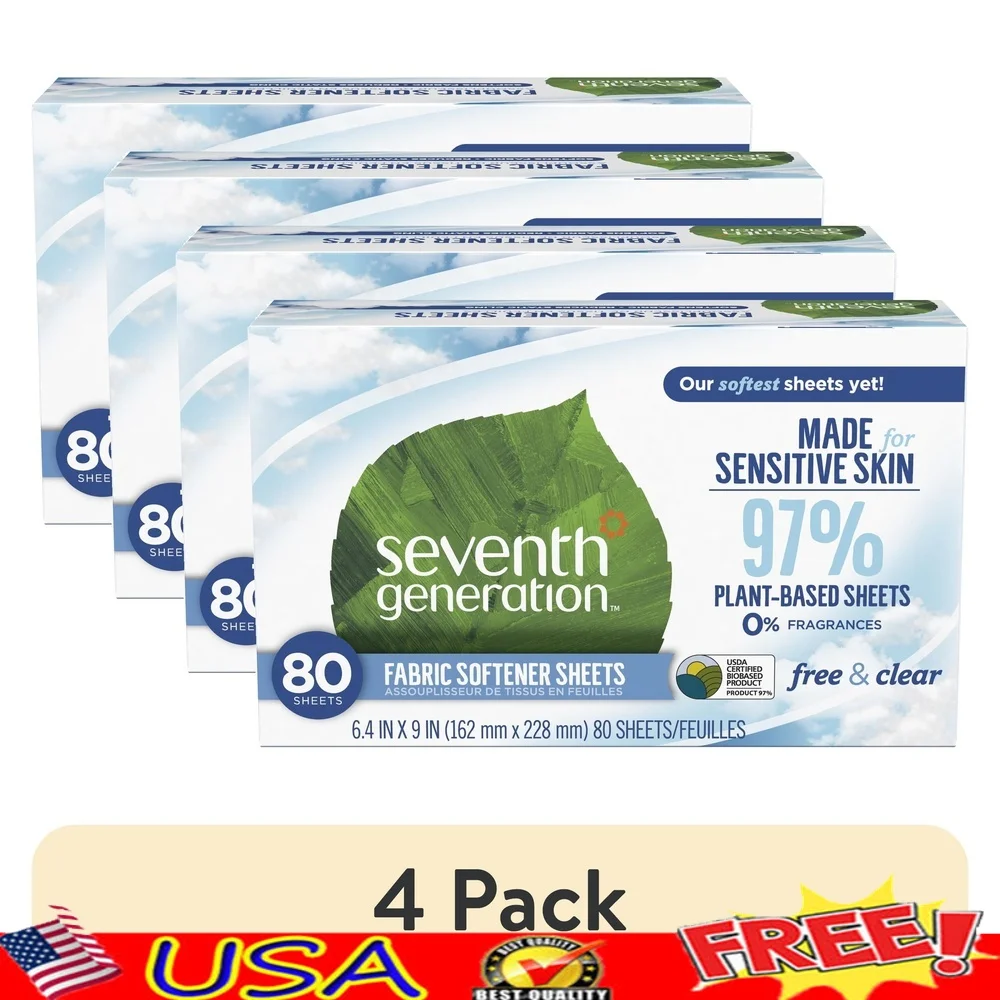 

4 упаковки, сушилка для смягчителя ткани без запаха, 80 шт., статический контроль на основе растений, безопасная для чувствительной кожи, экологически чистая