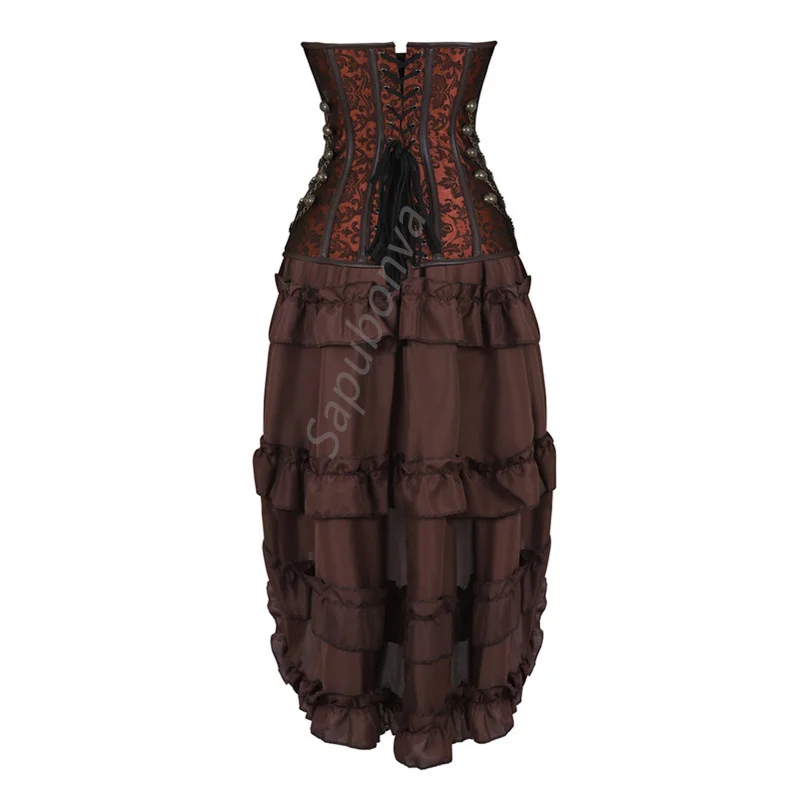 Sapubonva Steampunk Corset Dress Women Skirt Set Bustier Top Sexy Plus Size Vintage Gothic Punk Burlesque Pirate Costume