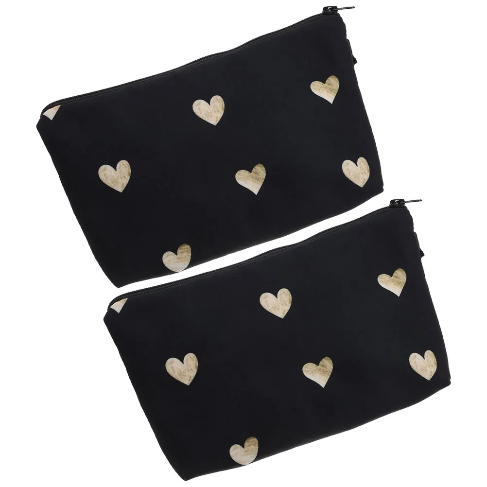Bolsa de maquillaje acolchada con forma de corazón, artículos de tocador pequeños de viaje, bolsas negras, bolso de mujer y hombre, bolsa de almacenamiento ligera y compacta