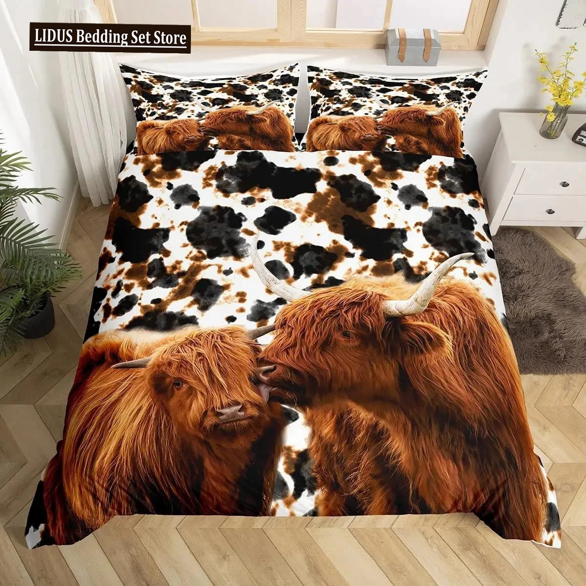 

Cow Duvet Cover Set Rustic Vintage Western Wild Animal Bedding Set For Kids Boys Polyester Quilt Cover Double Queen King Size