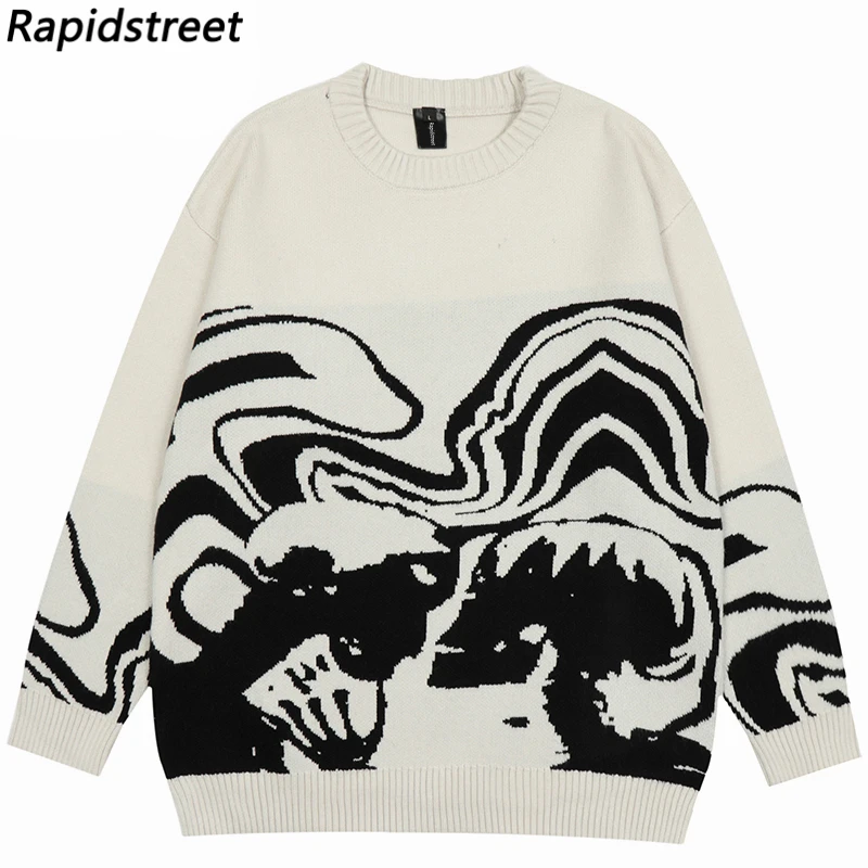 Vintage Knitted Sweaters Streetwear Y2K Grunge Hip Hop Skull Skeleton Jumpers Men Harajuku Casual Punk Gothic Pullover Unisex