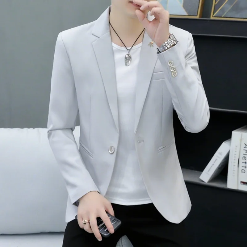 スタイリッシュなメンズプリントスリムフィットカジュアルスーツジャケット秋春ファッショナブルなシングルピースアッパーアパレルハンサムなアウターウェア