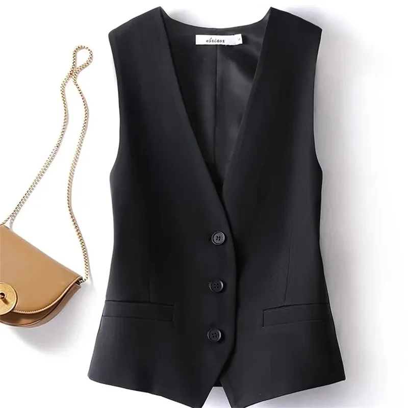 

Black Chic Suit Vest Female Korean Sleeveless Women's Blazer Jacket New Spring Autumn Vest Coat Top Business Office Clothes