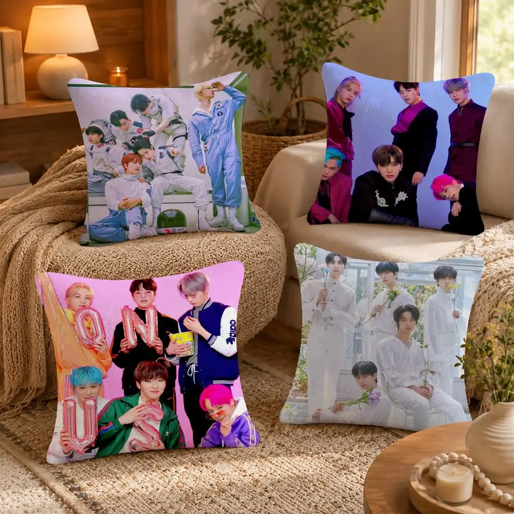 Group KPOP O-ONEUS Cushion Cover Soft Short Plush Pillow Case Double Sided Print Washable Sofa Bed Home Decor Gift