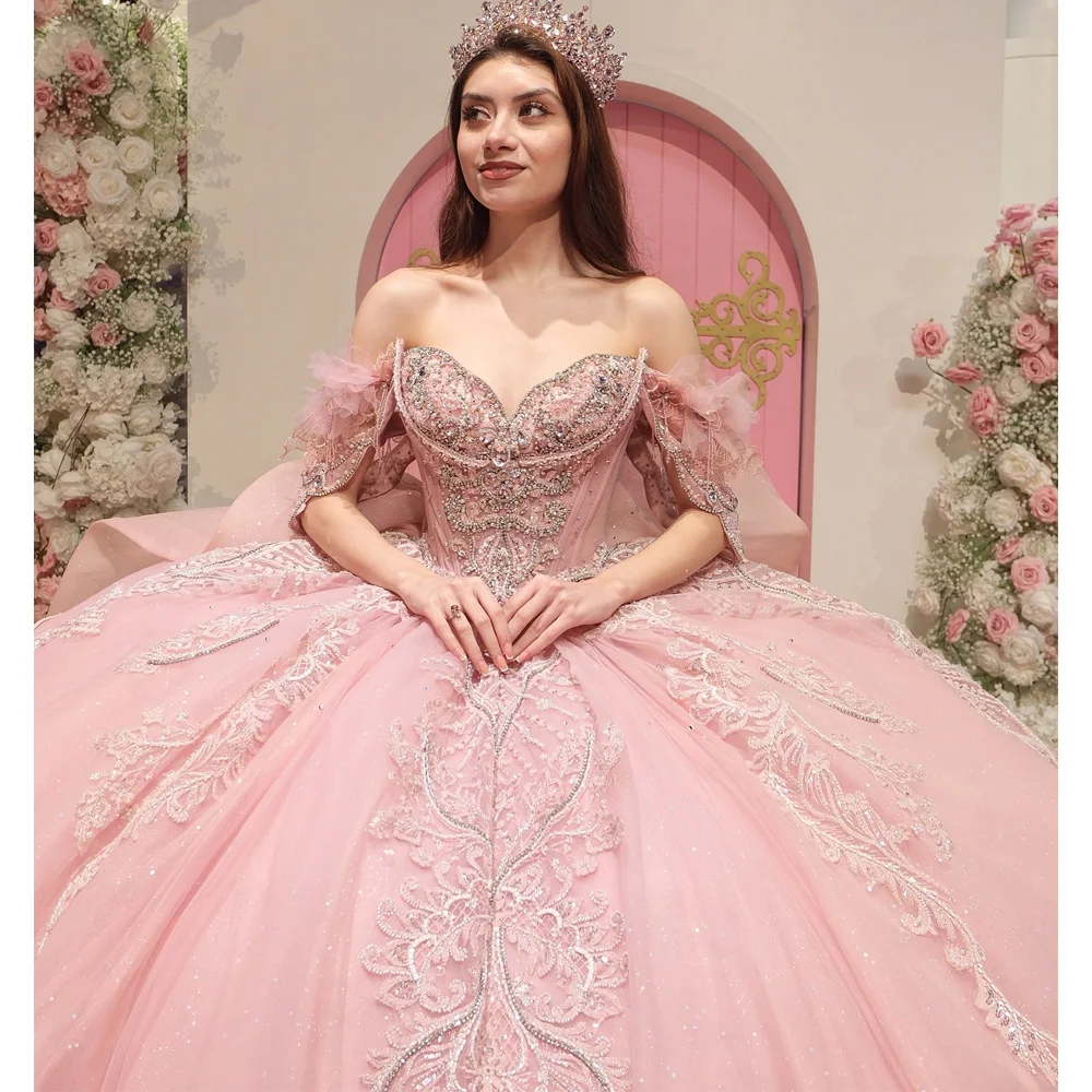 

Ball Gown Quinceanera Dresses Princess Vestidos De 15 Anos Sexy Off Shoulder Gold Lace XV Birthday Party Customized