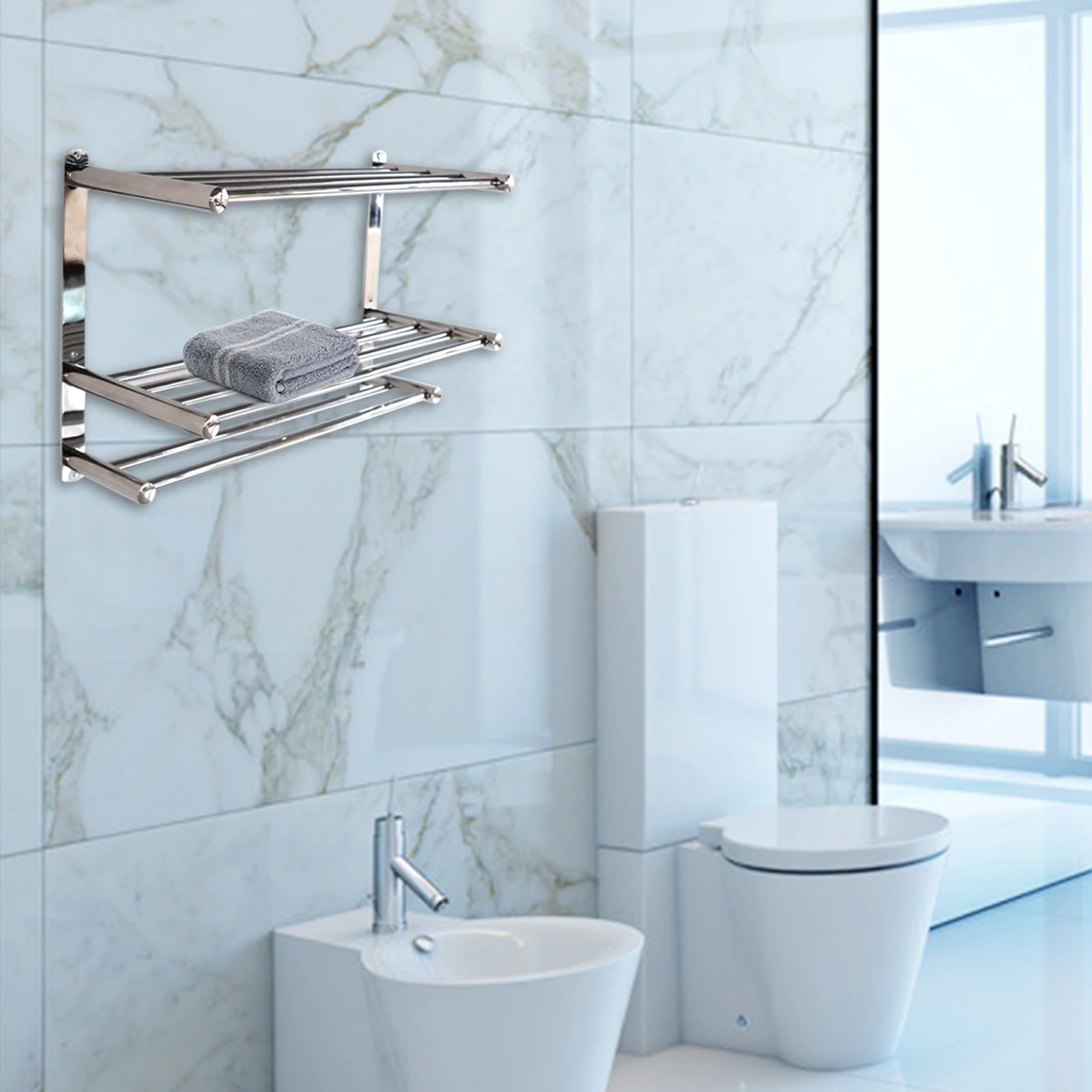 Portasciugamani da bagno in acciaio inossidabile a 3 livelli da 24 pollici, mensola a parete con piano allargato e base rinforzata, organizer per riporre oggetti