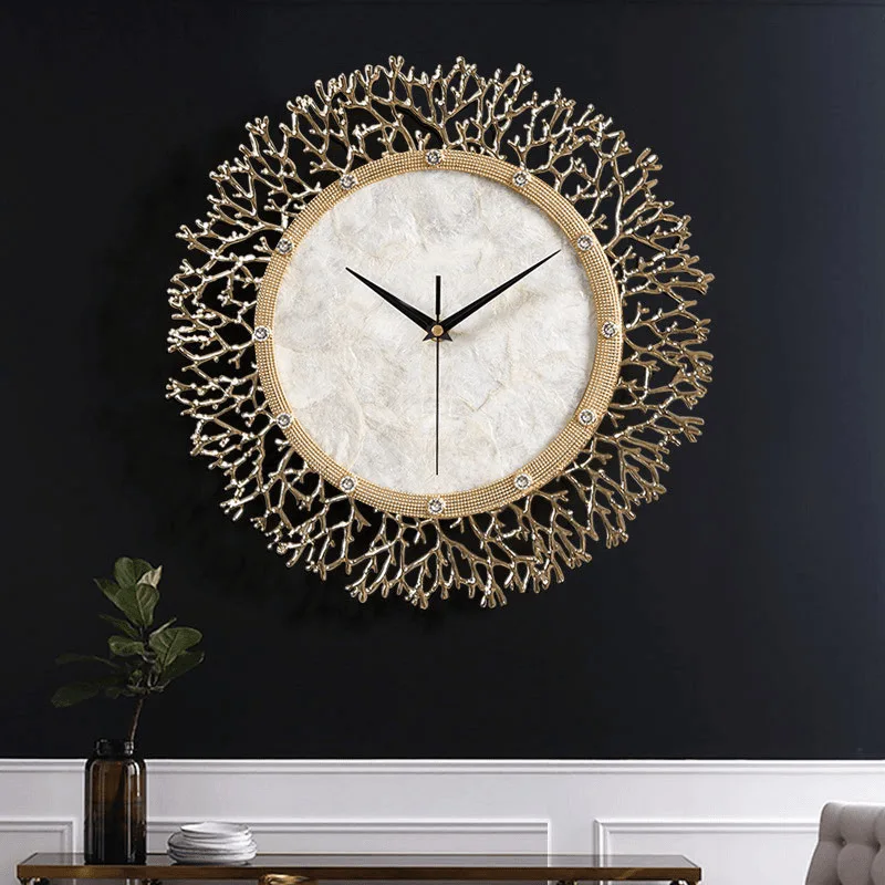 Shell Light Luxury Creative Coral Wall Clock Home Living Room Fashion Clock Modern Art Deco Clock