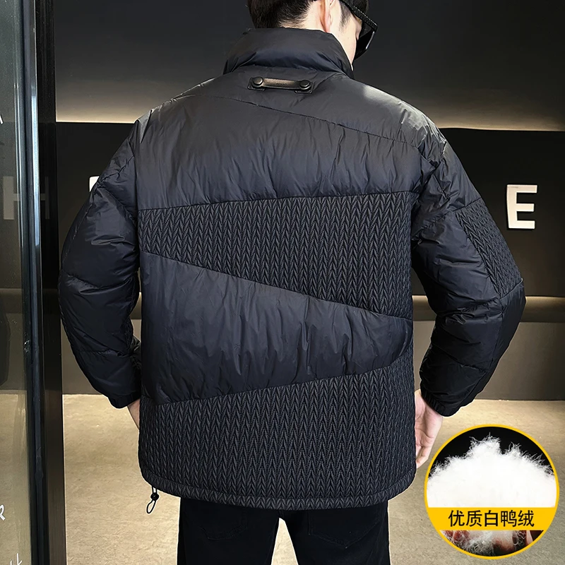 Cor preta masculina quente pato branco para baixo jaquetas 2024 inverno à prova de vento superior puffer casacos juventude streetwear grosso para