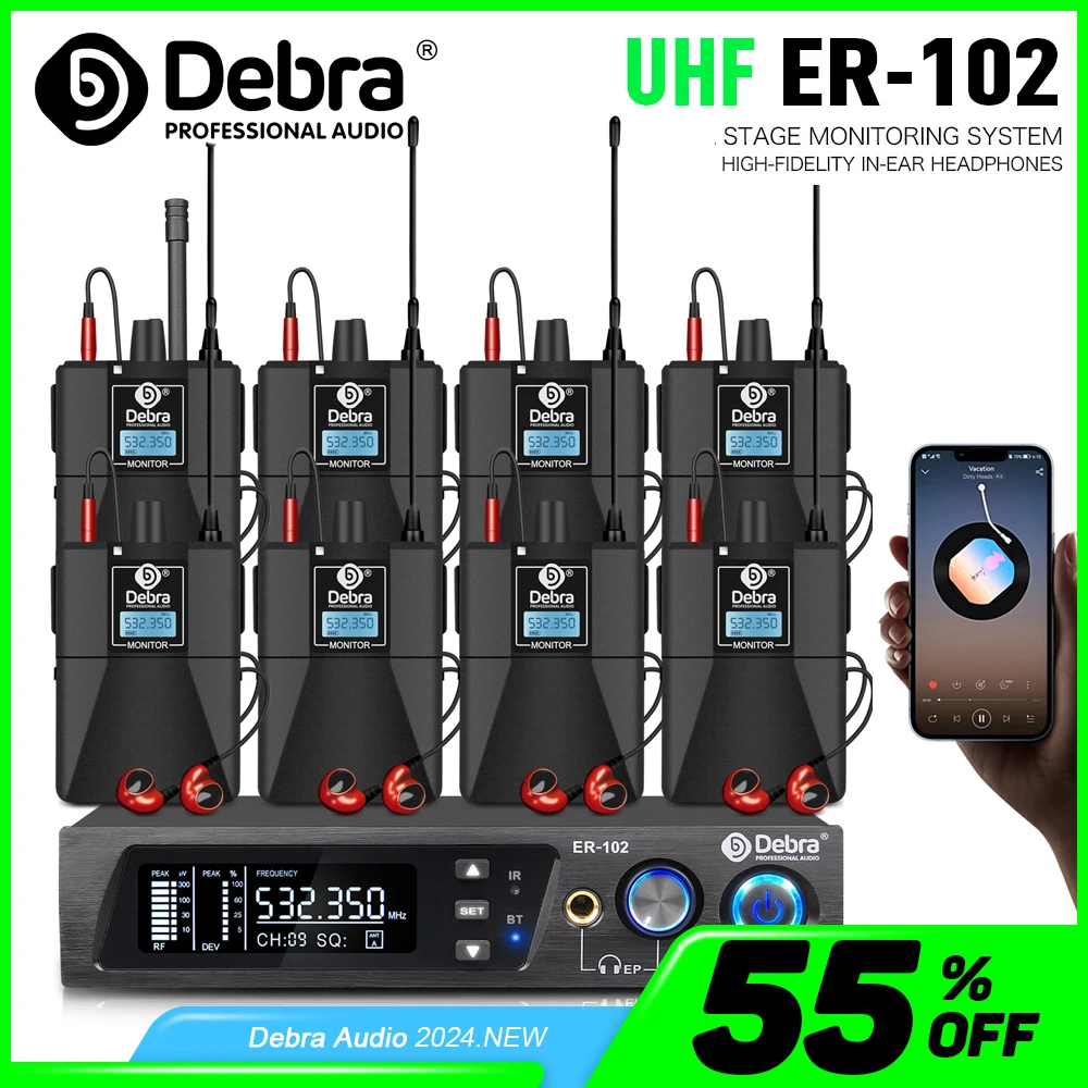Debra Wireless IEM UHF ER102 في نظام مراقبة الأذن قناة واحدة مع أجهزة إرسال متعددة للحفلات الصغيرة والمسرح المنزلي.