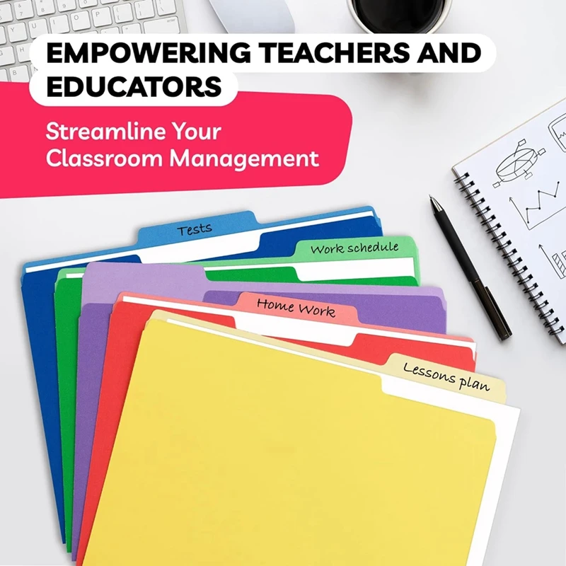 컬러 파일 폴더 글자 크기, 8.5 x 11in, 1/3 컷 탭, 5 가지 색상, 30 개