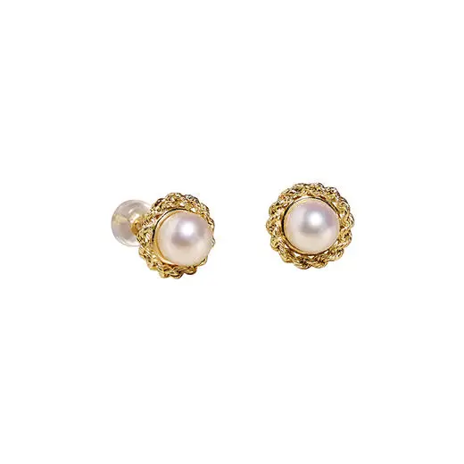 Korean Fashion Stainless Steel Stud Earrings Pearl Twisted Shaped Gold Plating Trendy Unisex Bezel Setting for Anniversary