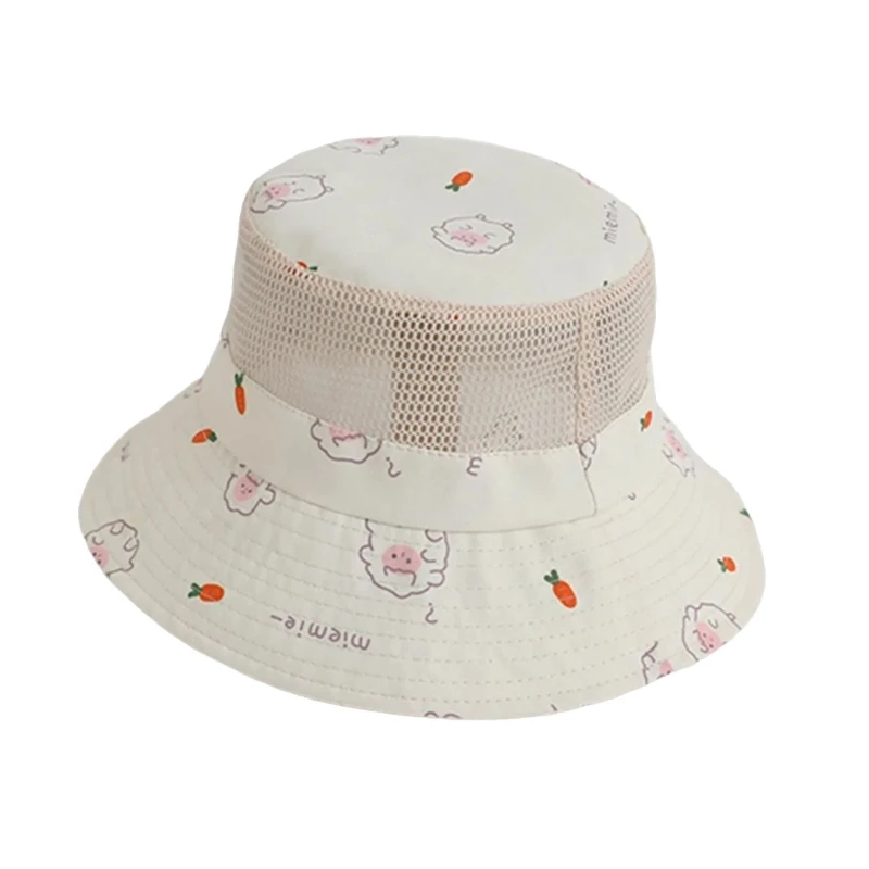 

652F Stylish Ponytail Bucket Hat Breathable Children Fisherman Hat Lovely Hat for Beach Camping