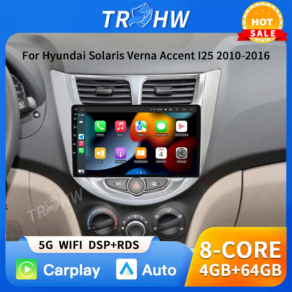 

2 Din Car Multimedia Radio Stereo For Hyundai Solaris Accent 2010-2016 CarPlay Auto 360Camera WIFI SWC