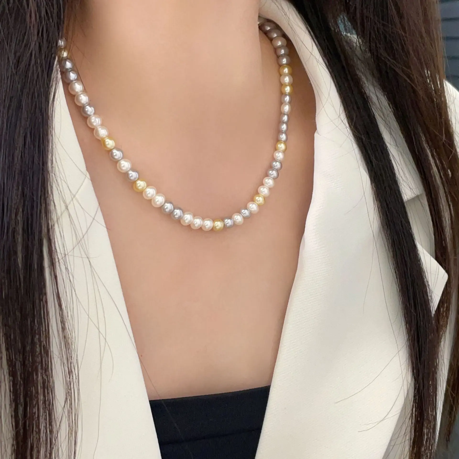 

S925 pure silver pearl candy colored necklace, women's sweater chain, high-end, atmospheric, light luxury ins jewelry