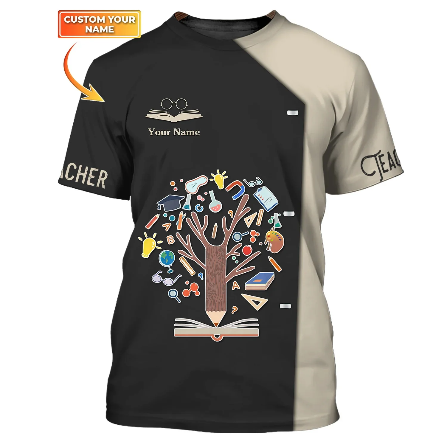 T-shirt unisexe imprimé en 3D personnalisé pour hommes, motif de nettoyage au crayon d'arbre de connaissance, mode estivale, enseignant, DW184, 2025