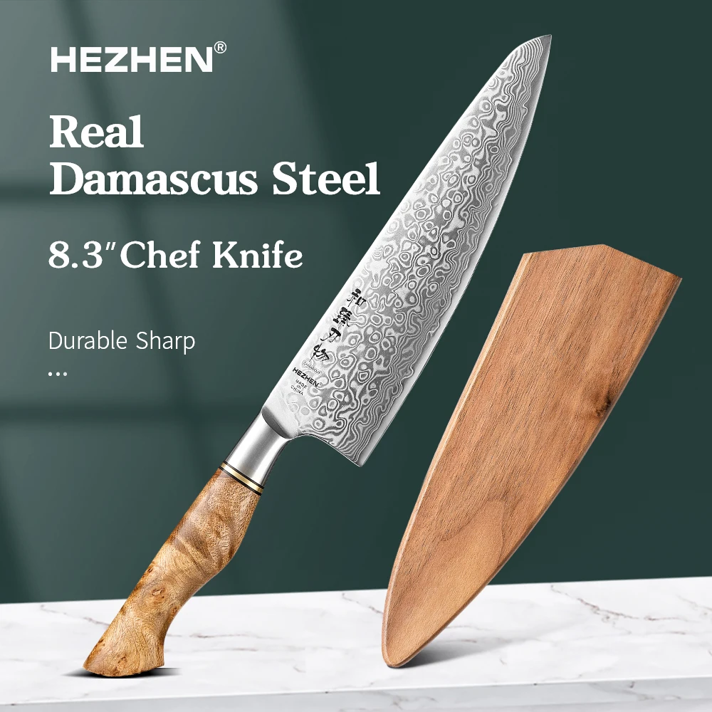 HEZHEN 8.3 Inches Chef Knife 65° Large Angle 60-62 HRC Japanese 67 Layers Damascus Steel Beautiful Gift Box Cleaver Knife