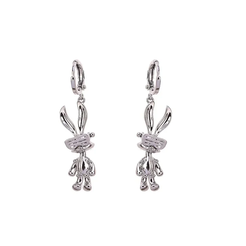 

Classic Pattern Rabbit Earrings Silver Color Round Earrings For Women Stainless Steel Rabbit Earring Cool