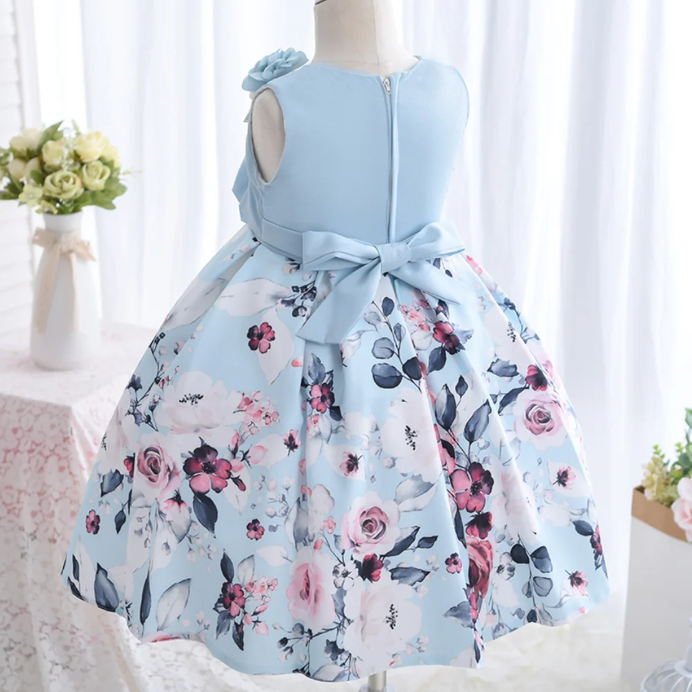 Girl's New Flower Print Patchwork Decal Sleeveless Princess Dress Birthday Party Wedding Flower Girl Fashion Cute Dress