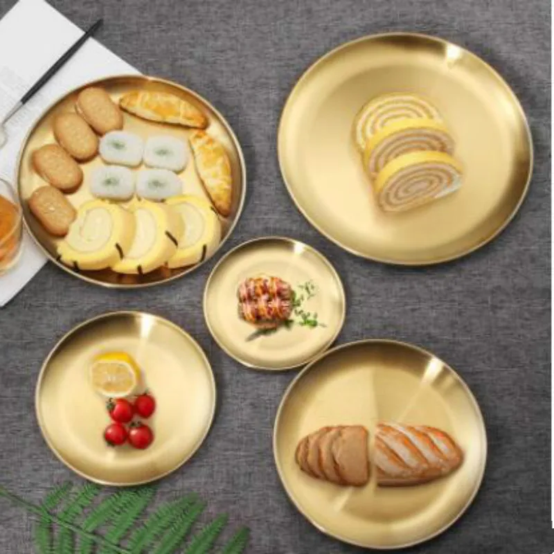 European Style Dinner Plates Gold Dining Plate Serving Dishes Round Plate Cake Tray Western Steak Round Tray Kitchen    WJ41803