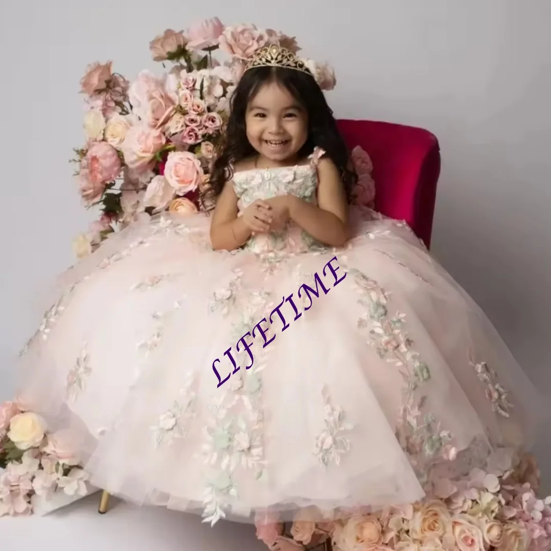 

CustomizedCustomized Flower Girl Dresses for Wedding Pink Lace Appliques Sleeveless Baby Girl Birthday Party Gowns First Communi