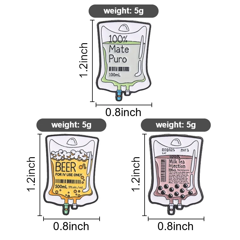 100% Mate Puro Iv Drip Drink Enamel Pin Beer Milk Tea Injection Iv Bag Medical Design Brooch Lapel Hat Badge Funny Jewelry Gifts view 6