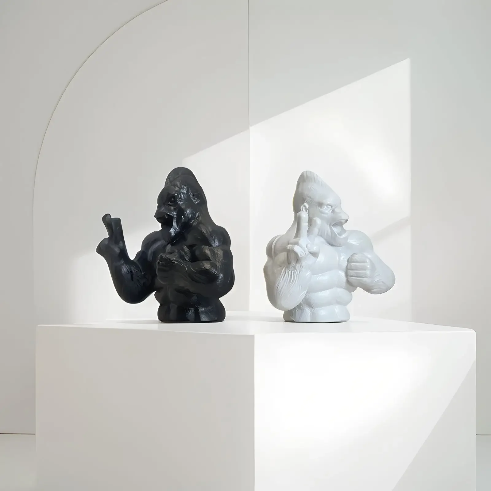 Victory Gorilla Resin Sculpture - Bicep Flexing Primate Statue with Yay Gesture, Motivational Animal Decor for Office & Gym