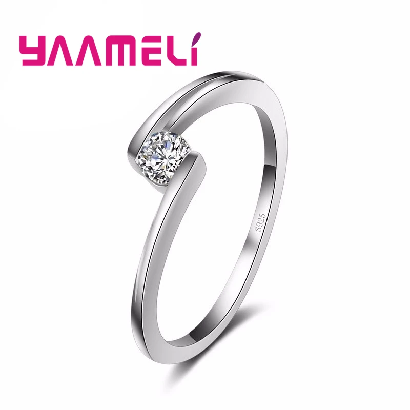 

925 Sterling Silver Finger Ring for Woman Fashion Irregular Band with Shiny Cubic Zircon Stone Tiny Stackable Jewelry