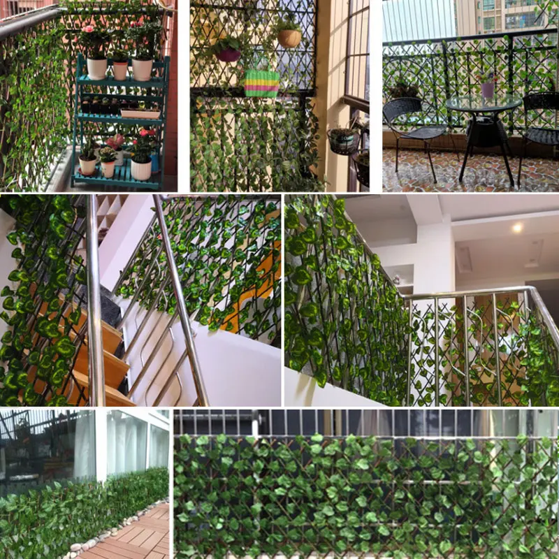 Artificial Garden Fence Retractable Expandable Wooden Fake Ivy Privacy Fence Vines Plant Home Garden Yard Terrace Decorations