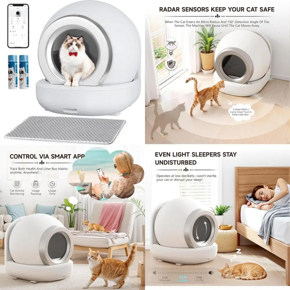 

Автоматический самоочищающийся лоток для нескольких кошек с управлением через приложение и пакетами для отходов в комплекте - идеально для владельцев домашних животных