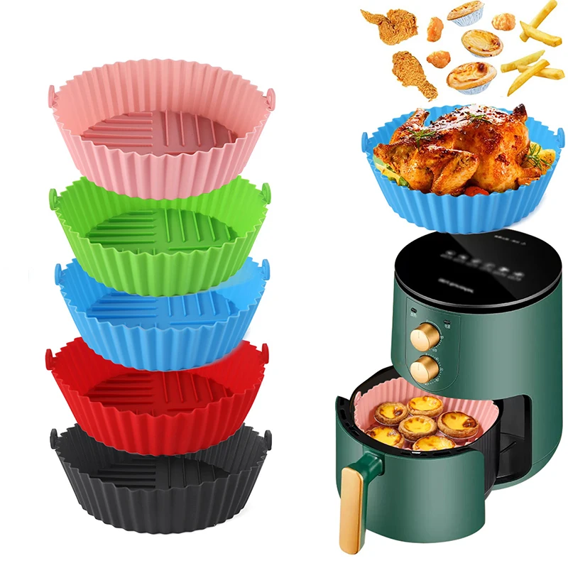 

Air Fryer Silicone Basket Reusable Container Accessories Oven Tray Pizza Fried Chicken Baking Mold Protector Kitchen Tool