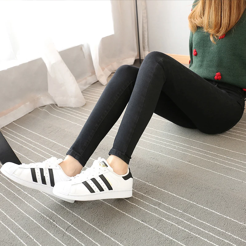 High Waist Black Denim Jeans Women's Tight Fit Elastic plus Size Slimming Student Pencil Pants Autumn Style Cotton Stretch Denim