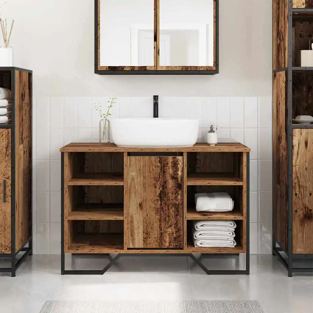 Antiker Waschtischunterschrank aus Holz, 91 x 35 x 60 cm, Badezimmer aus Holzwerkstoff, großer Aufbewahrungsschrank, wasserdichte Haushaltsdekoration