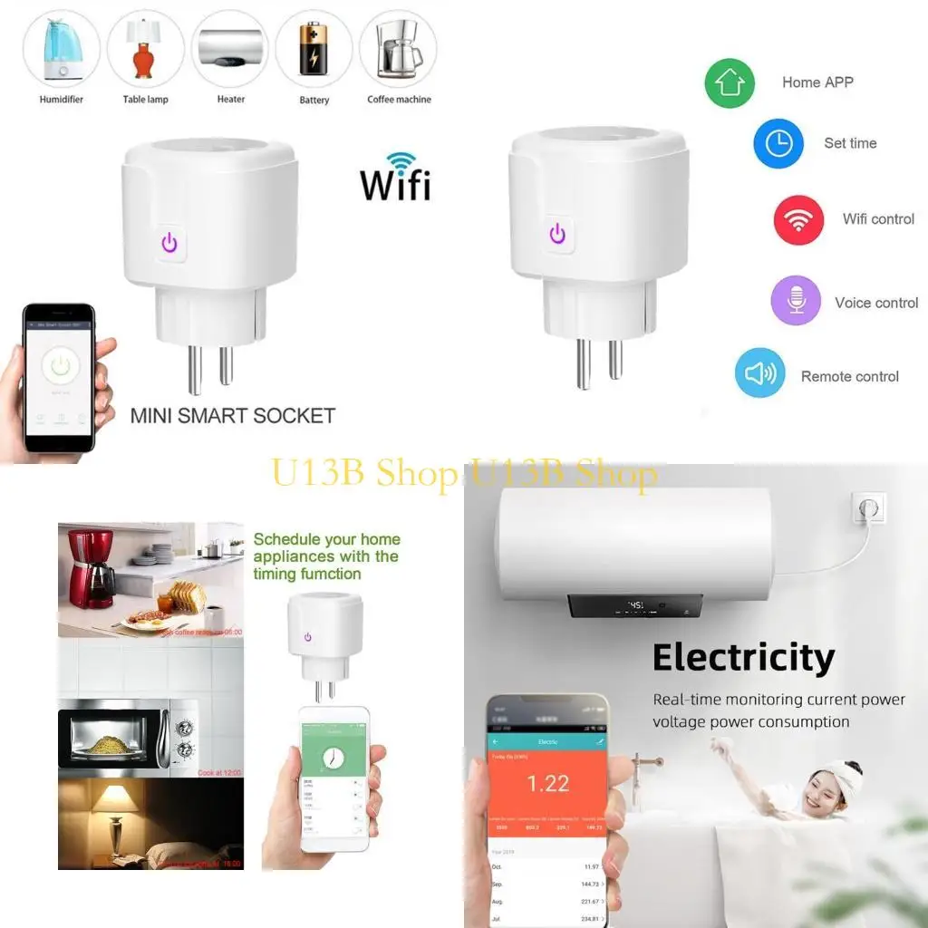 

U13B Multifunctional for Smart Outlet Remote Control EU Plug with Timing Function Home Office Socket Work with GoogleAssistan