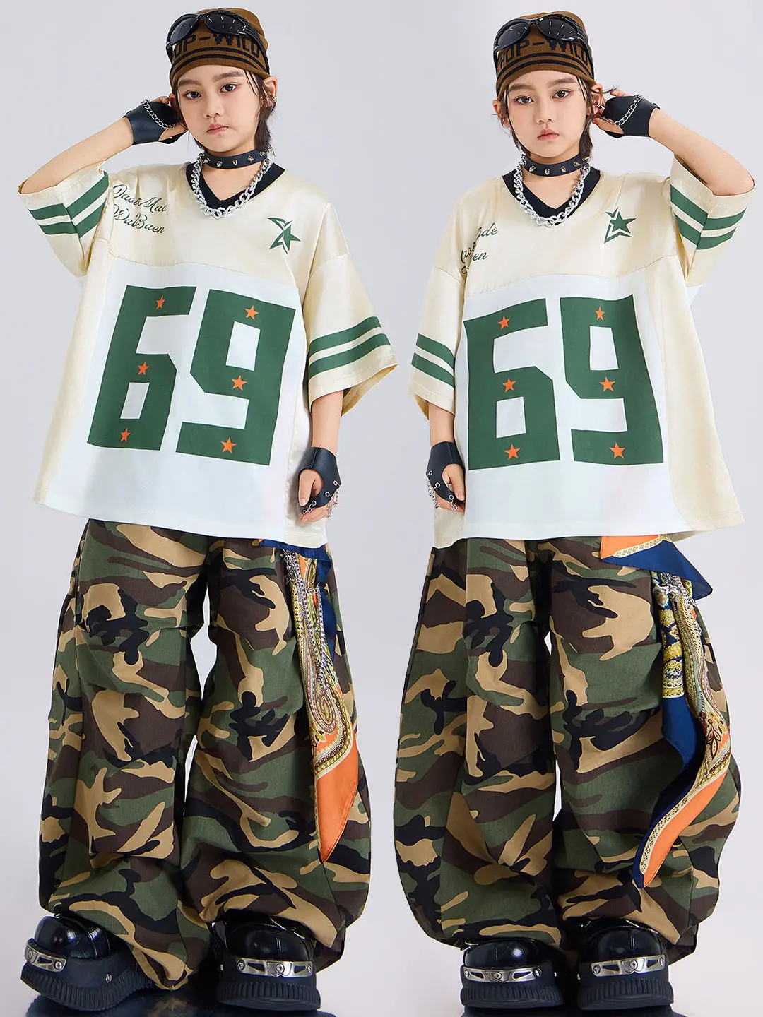 Conjunto de Roupa para Performance de Dança de Rua Infantil Estilo Hip Hop para Meninos e Meninas, Fantasia Legal para Crianças